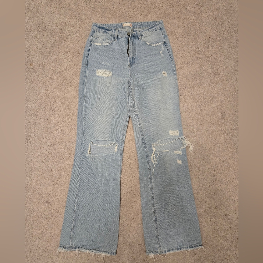 Altar'd State Light Blue Distressed Flare Jeans